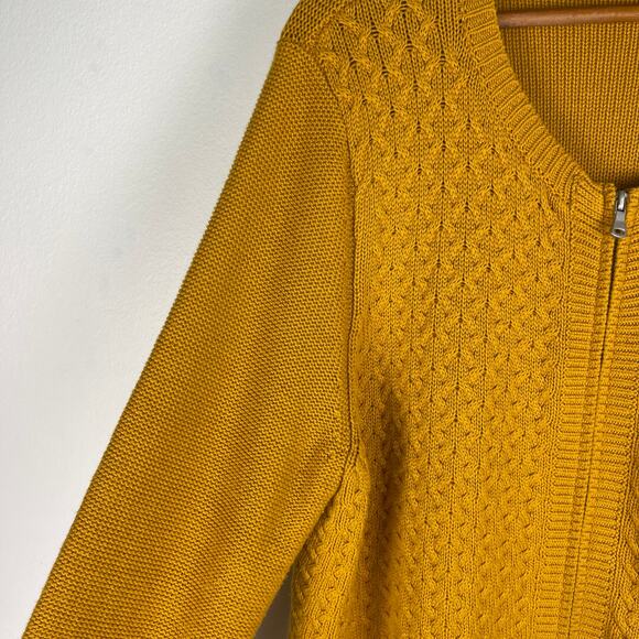 Talbots Wool Cashmere Mustard Yellow Full Zip Cable Knit Cardigan Women's 2X - Picture 7 of 9